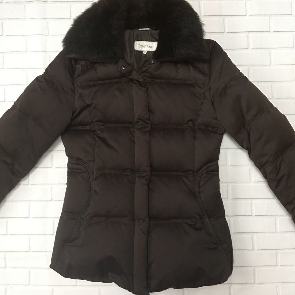 Calvin Klein down puffer jacket with fur collar XS